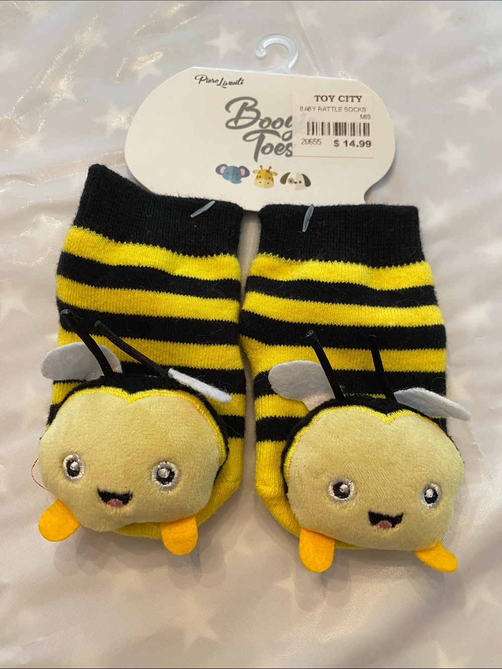 Bee Rattle Baby Socks - Yellow & Black